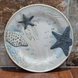 Cracker Barrel Starfish Mermaid Coastal Life Embossed 3D Dinner Plate Stoneware